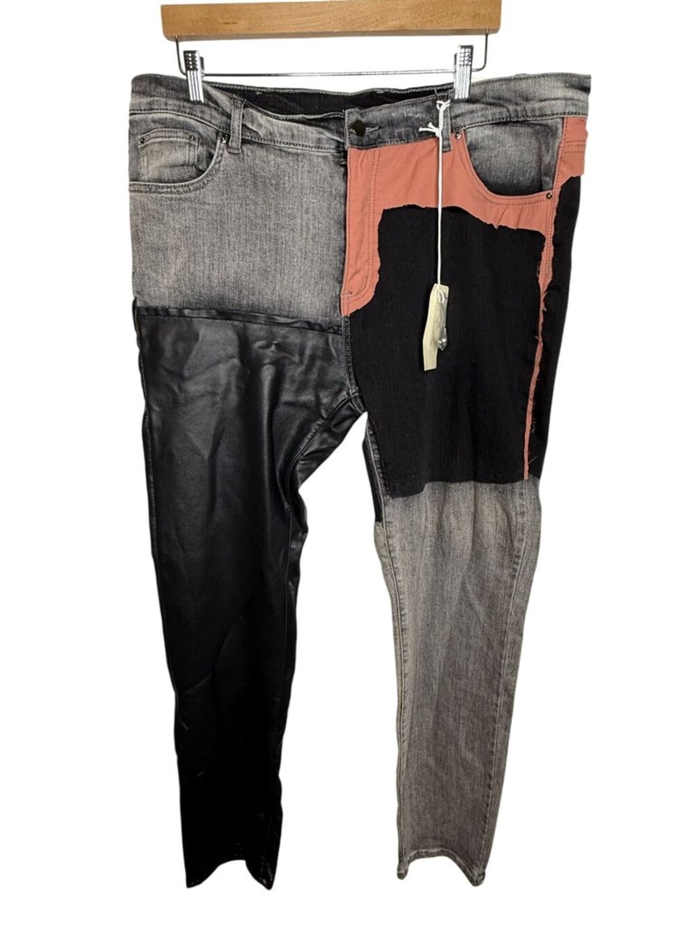 MNML 42 Patchwork Mixed Media Jeans Distressed Y2K Streetwear Grunge